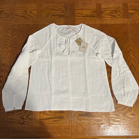 NEW Faherty Celina Puff Sleeve Organic Cotton Blouse in White Sz XS Boho - Picture 3 of 14